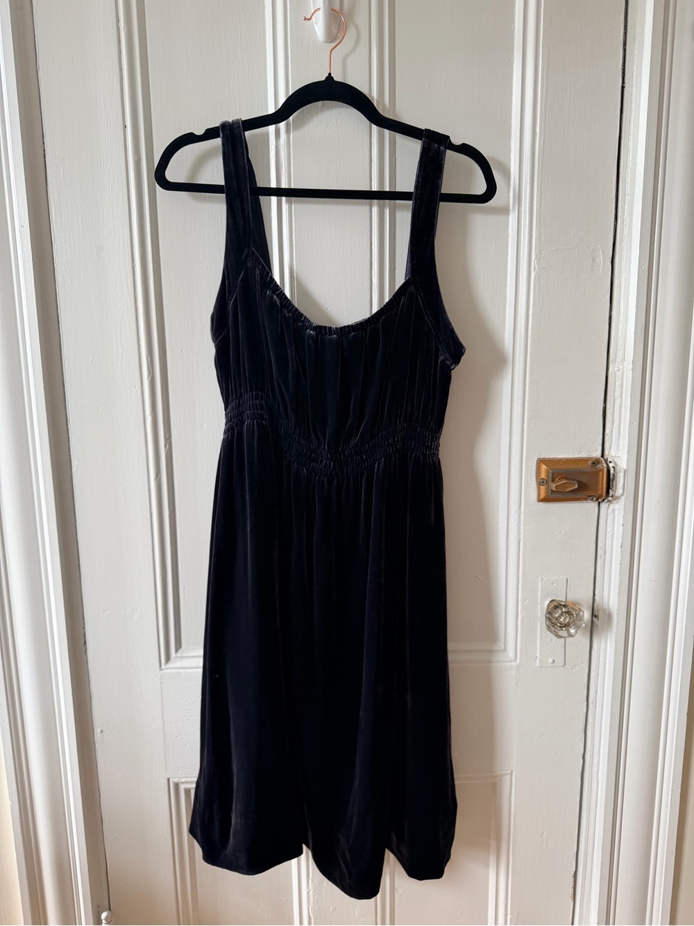 Odille Black Velvet Midi Dress with Smocked Waist